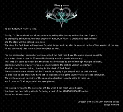 Tetsuya Nomura messaggio